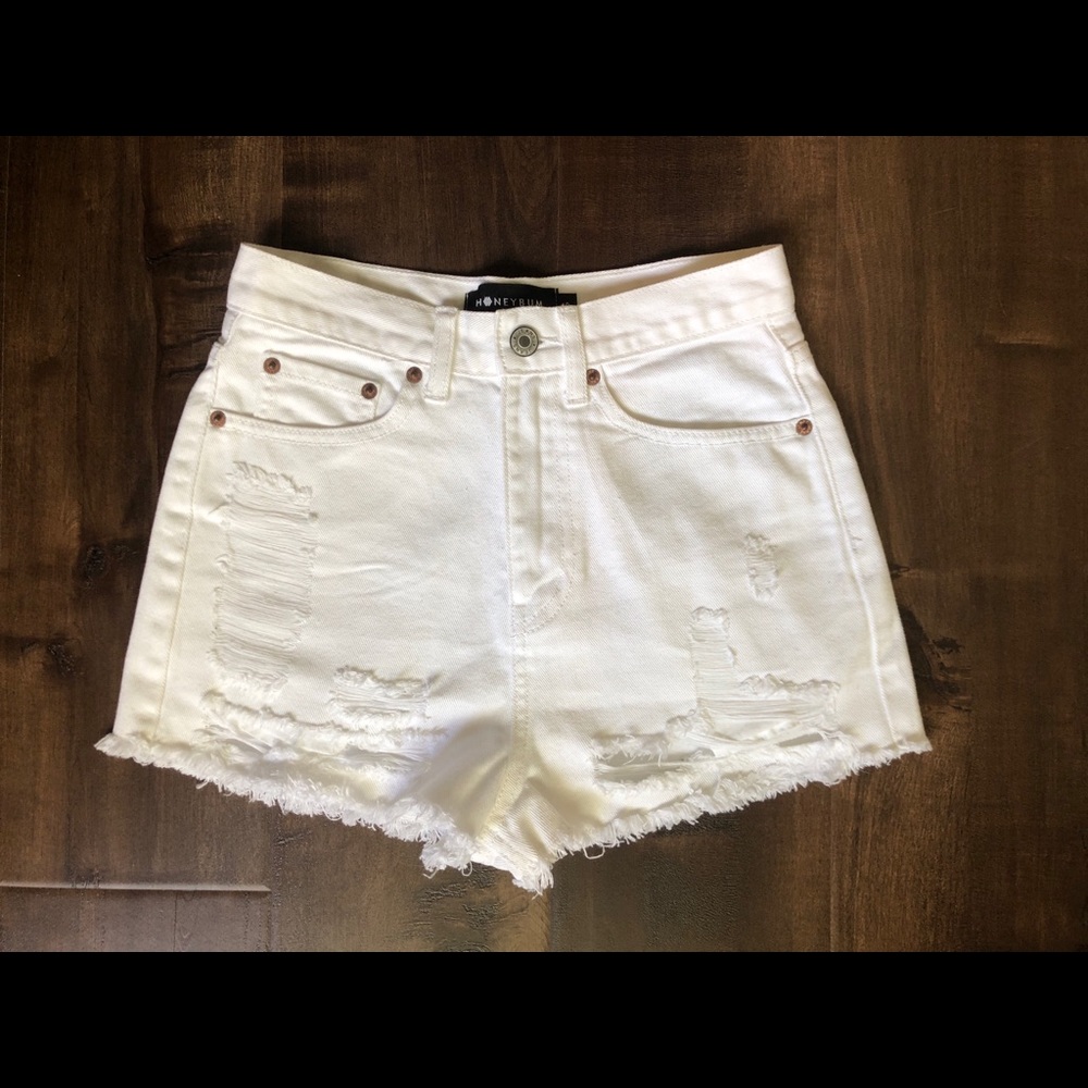 White High Waisted Denim Shorts